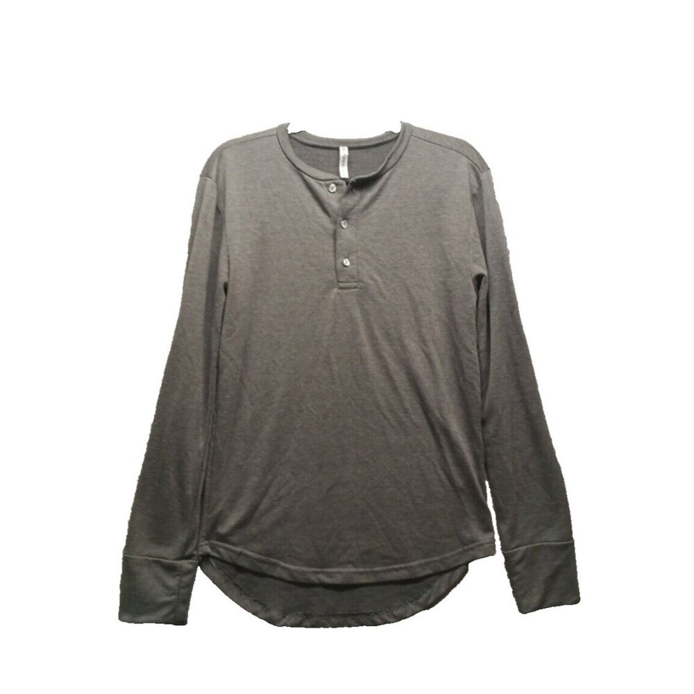 PIPHANY Long Tee Size SMALL Men Casual Solid Gray Henley French Terry Knit Rayon
